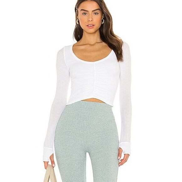 Michael Lauren NWT Revolve White Salvatore V-Neck Ruched Front Crop Top Large - Picture 1 of 9